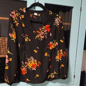 Old Navy Black Blouse with Floral Design